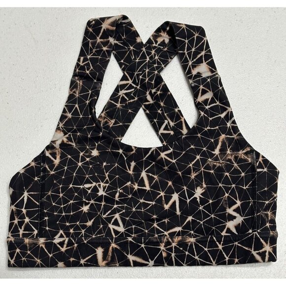 Lululemon Black Beige Star Crushed Geometric Print Criss Cross Back Sports Bra 2 - Picture 1 of 5